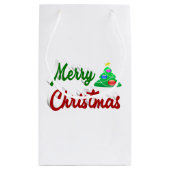 Petit Sac Cadeau Joyeux Noël Arbre rouge vert script (Dos)