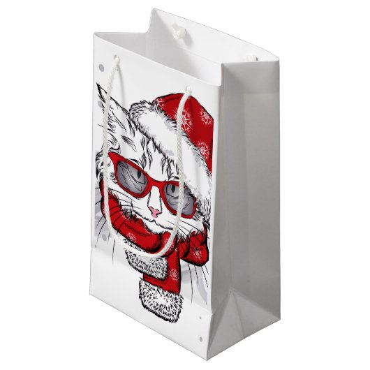 Petit Sac Cadeau Joyeux Noël de chat blanc mignon (Devant Angle)