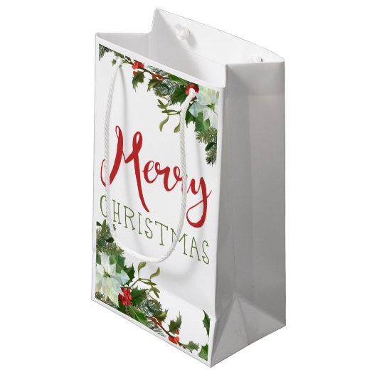 Petit Sac Cadeau Joyeux Noël de verdure (Devant Angle)