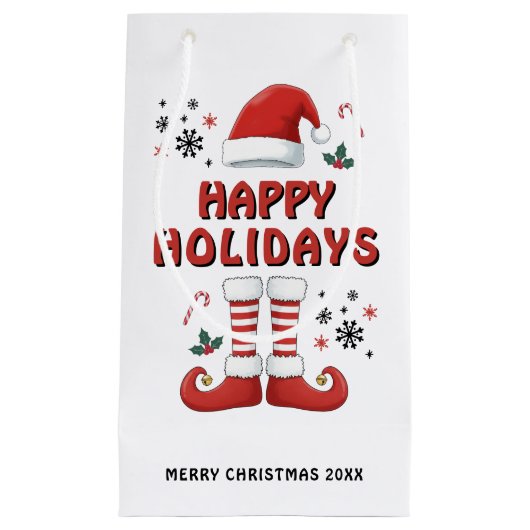 Petit Sac Cadeau Joyeux Noël Elf Bottes Père Noël Casquette Blanc (Devant)