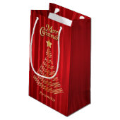 Petit Sac Cadeau Joyeux Noël Festif Rouge et Arbre d'or (Dos Angle)