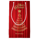 Petit Sac Cadeau Joyeux Noël Festif Rouge et Arbre d'or (Devant)