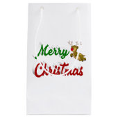Petit Sac Cadeau Joyeux Noël Flying Reindeer rouge vert script (Devant)
