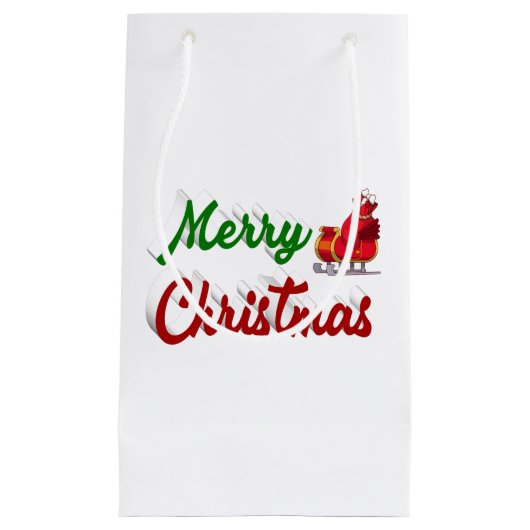 Petit Sac Cadeau Joyeux Noël Père Noël Sleigh rouge vert script (Devant)