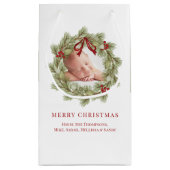 Petit Sac Cadeau Joyeux Noël Photo Aquarelle Verdure Wreath (Dos)