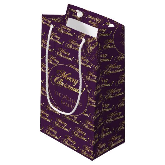 Petit Sac Cadeau Joyeux Noël Purple Faux Gold Foil Script (Devant Angle)