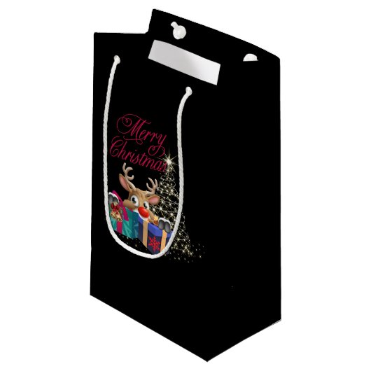 Petit Sac Cadeau Joyeux Noël Raindeer (Devant Angle)