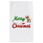 Petit Sac Cadeau Joyeux Noël Reindeer rouge vert script (Dos)