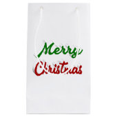 Petit Sac Cadeau Joyeux Noël rouge et vert script (Devant)