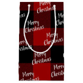Petit Sac Cadeau Joyeux Noël rouge noir buffle plaid (Devant)