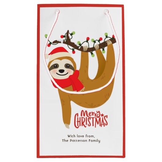 Petit Sac Cadeau Joyeux Noël Sloth | Jours fériés Nom personnalisé (Dos)