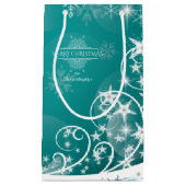 Petit Sac Cadeau Joyeux Noël Snowflakes Arbre Fleurs & Étoiles (Devant)