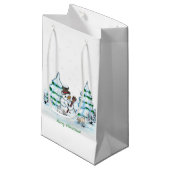 Petit Sac Cadeau Joyeux Noël ! Snowman avec chat et chiot (Devant Angle)