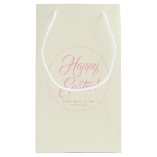 Petit Sac Cadeau Joyeux Pâques rose crème script personnalisé éléga (Dos)