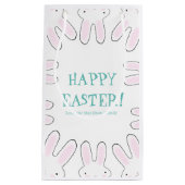 Petit Sac Cadeau Joyeux Pâques turquoise blanc mignon lapins drôle (Devant)