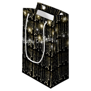 Petit Sac Cadeau Joyeux phares scintillants d'anniversaire sur noir