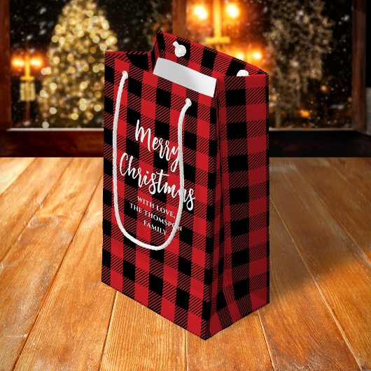 Petit Sac Cadeau Joyeux sapin de Noël Simple Buffalo Check Motif