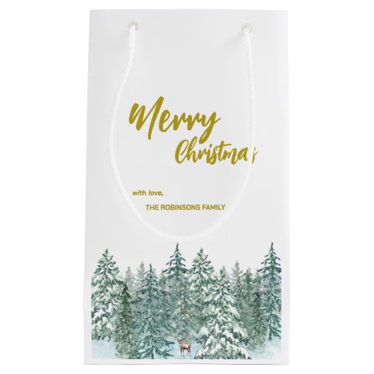 Petit Sac Cadeau Joyeux xmas forêt moderne Gold script Holiday (Devant)