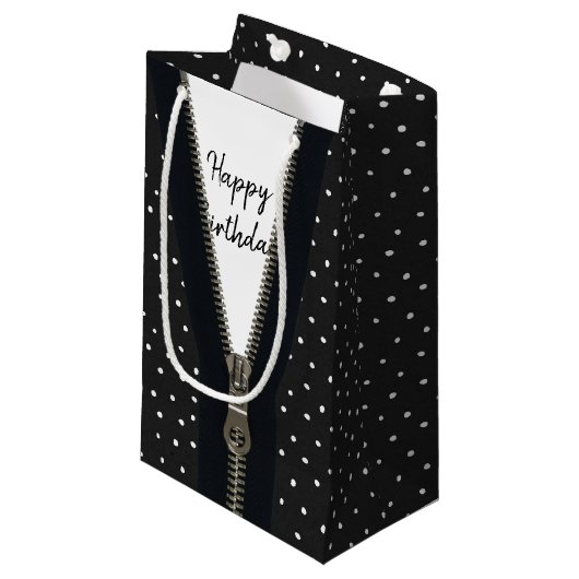 Petit Sac Cadeau Joyeux Zipper Anniversaire En Pois (Devant Angle)