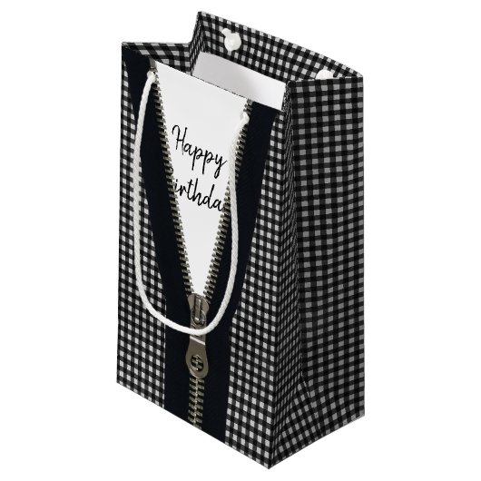 Petit Sac Cadeau Joyeux Zipper Anniversaire En vichy (Devant Angle)