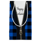 Petit Sac Cadeau Joyeux Zipper Anniversaire Sur Buffalo Plaid (Devant)
