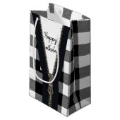 Petit Sac Cadeau Joyeux Zipper Anniversaire Sur Buffalo Plaid (Devant Angle)