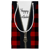 Petit Sac Cadeau Joyeux Zipper Anniversaire Sur Buffalo Plaid (Devant)