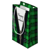 Petit Sac Cadeau Joyeux Zipper Anniversaire Sur Tartan Plaid (Devant Angle)