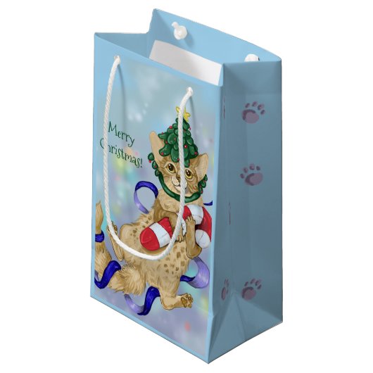 Petit Sac Cadeau Kitty Chat Noël (Devant Angle)