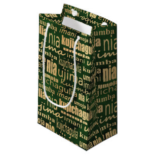 Petit Sac Cadeau Kwanzaa Sept Principes (Vert/Or)