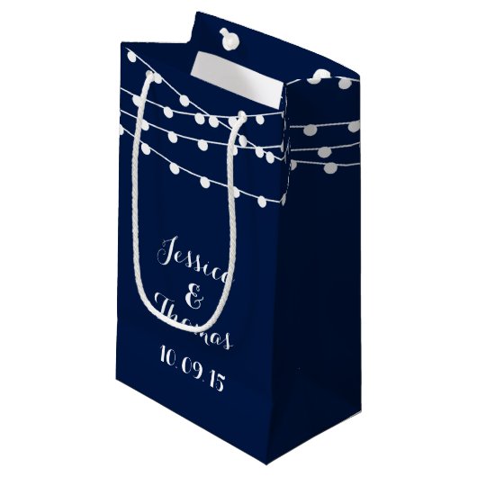 Petit Sac Cadeau La Collection Mariage Bleu Marine Lights (Devant Angle)