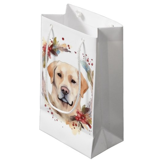 Petit Sac Cadeau Labrador Christmas Wreath Festive Pup (Devant Angle)