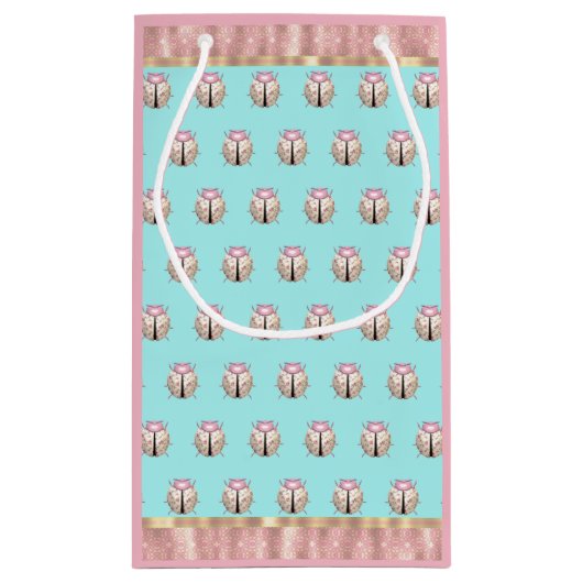 Petit Sac Cadeau Ladybug chevron rose bleu floral mignon (Dos)