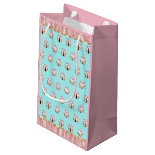 Petit Sac Cadeau Ladybug chevron rose bleu floral mignon (Dos Angle)