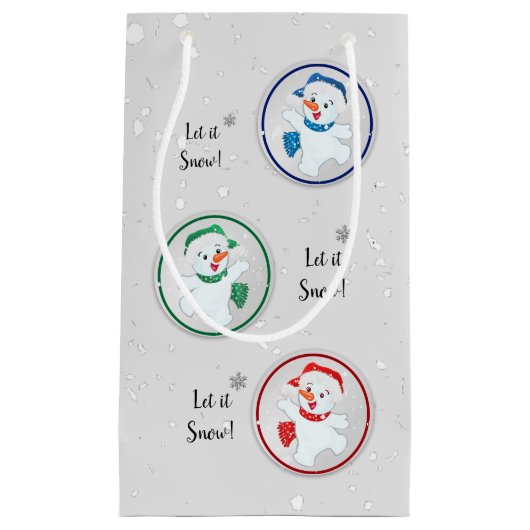 Petit Sac Cadeau Laisser neiger hiver Snowmen dessin (Devant)