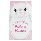 Petit Sac Cadeau Lapin Baby shower rose (Devant)