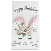 Petit Sac Cadeau Lapin d'anniversaire avec fleurs (Devant)