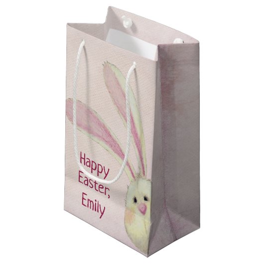 Petit Sac Cadeau Lapin de Pâques avec nom (Devant Angle)