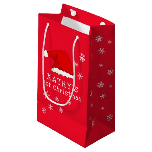 Petit Sac Cadeau Le premier flocon de Noël Rouge Père Noël Flocon d (Devant Angle)