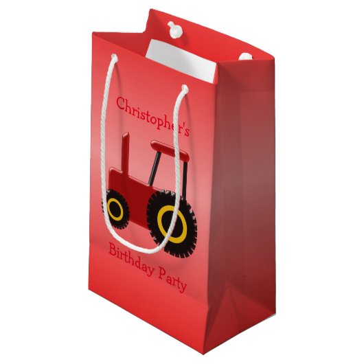 Petit Sac Cadeau Le tracteur rouge ajoutent juste l'anniversaire (Devant Angle)