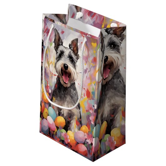 Petit Sac Cadeau Les Schnauzer miniatures heureux Pâques (Dos Angle)