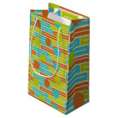 Petit Sac Cadeau Lime Green, Cinnamon Brown, Rectangles Turquoise (Dos Angle)