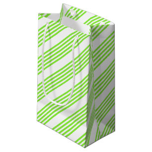 Petit Sac Cadeau Lime vert et blanc cinq bandes motif