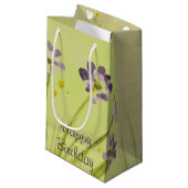 Petit Sac Cadeau Lime vert et violet fleuri (Devant Angle)