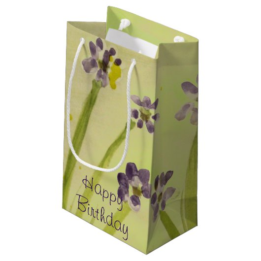 Petit Sac Cadeau Lime vert et violet fleuri (Dos Angle)