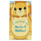 Petit Sac Cadeau Lion Baby shower bleu (Devant)