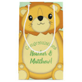 Petit Sac Cadeau Lion Baby shower vert (Devant)
