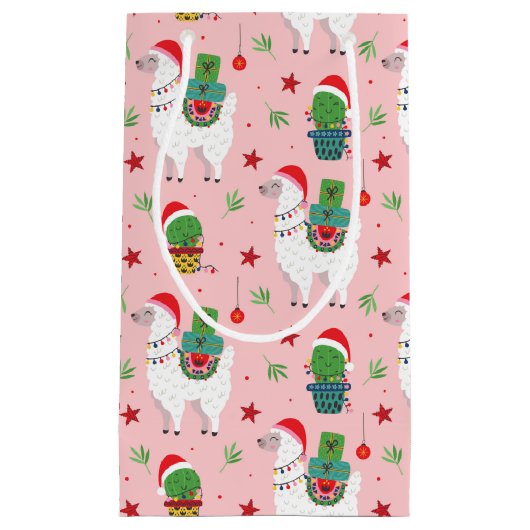 Petit Sac Cadeau Llamas et cactus Motif de Noël (Devant)
