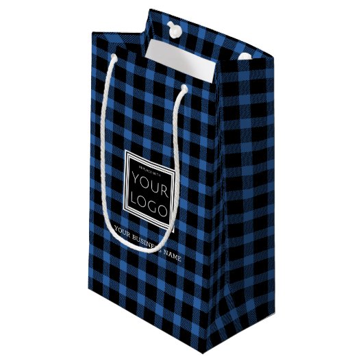 Petit Sac Cadeau Logo d'entreprise avec nom Promotionnel Blue Plaid (Devant Angle)