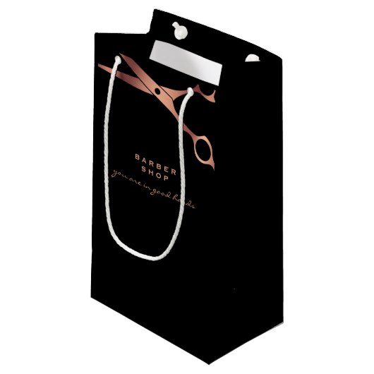 Petit Sac Cadeau Logo des ciseaux en cuivre noir (Devant Angle)